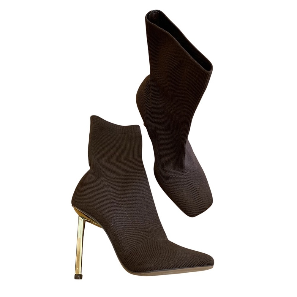 Forever 21 Chocolate Brown Knit Boots with golden Stiletto Heel